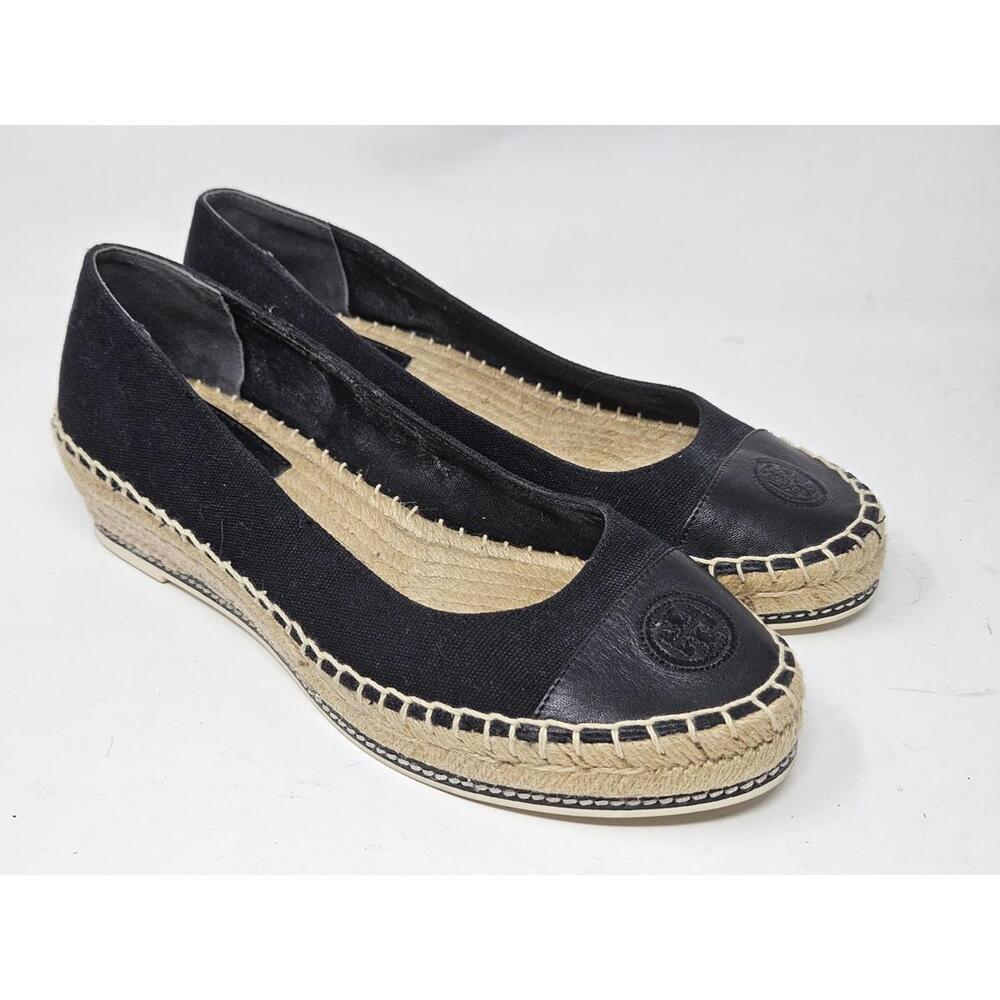 Tory Burch Color-Block Espadrille Wedge Black Women’s Sz 9
